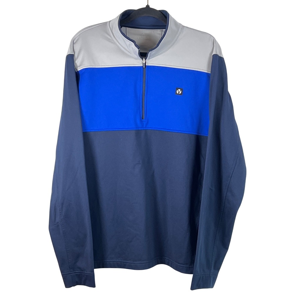 VUGA Men's Blue Gray 1/4 Zip Sweatshirt Sporty‎ Athletic Golf Pullover Large